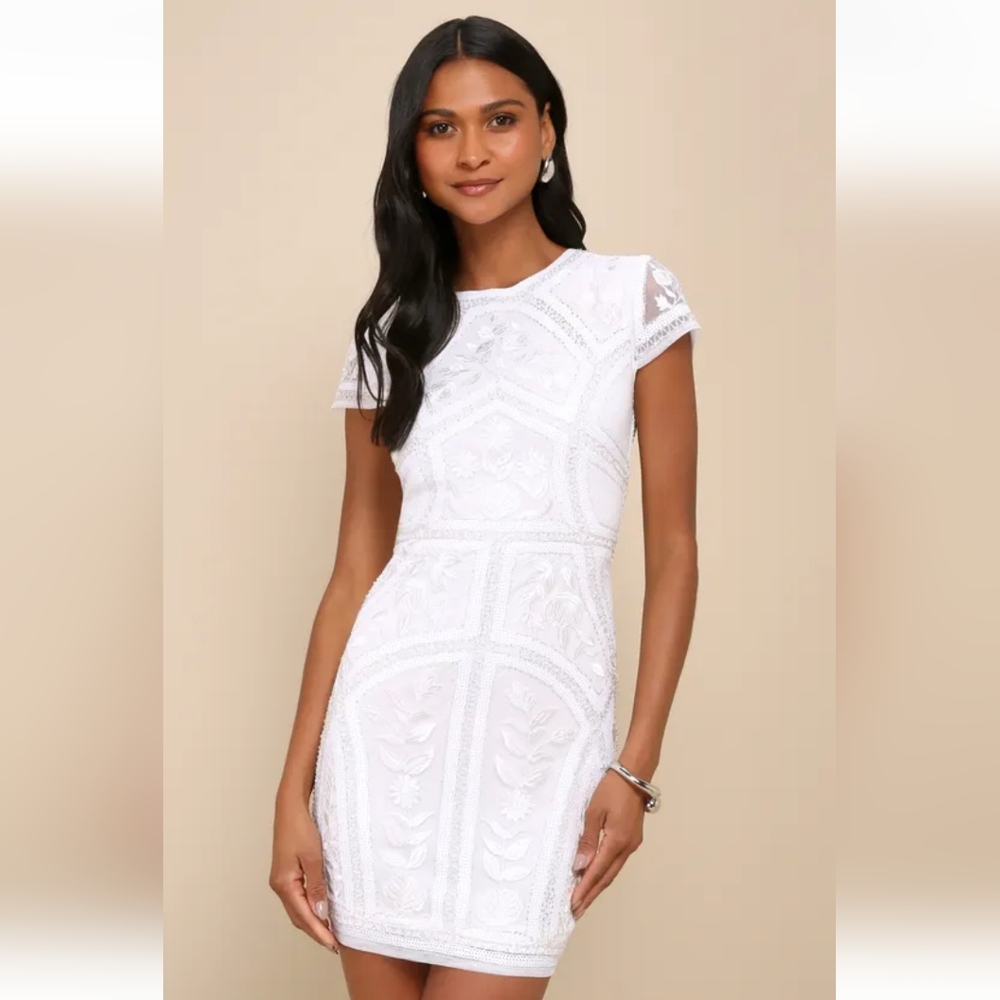 Lulus Spread Your Shine White Sequin Embroidered Bodycon Dress